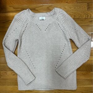 Lucky Brand Beige Open-Stitch Crewneck Sweater